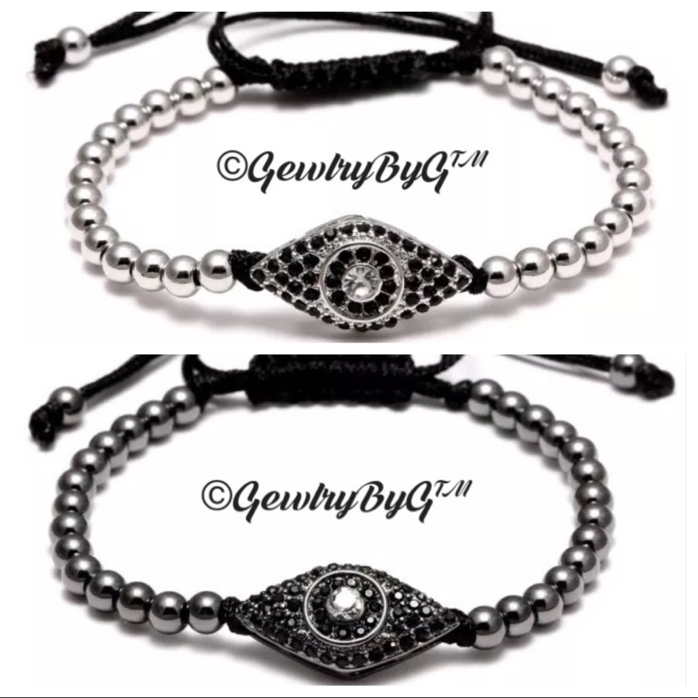 BUNDLE!!!👁2 EVIL EYE Black SILVER Crystal.